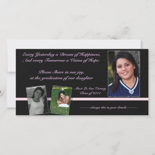 Roze en zwart Afstuderen uitgenodigd voor Maci (Voorkant)