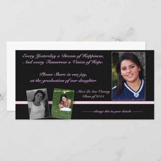 Roze en zwart Afstuderen uitgenodigd voor Maci (Voorkant / Achterkant)