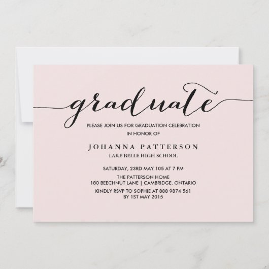 Roze en zwart | Afstuderen uitnodiging (Achterkant)