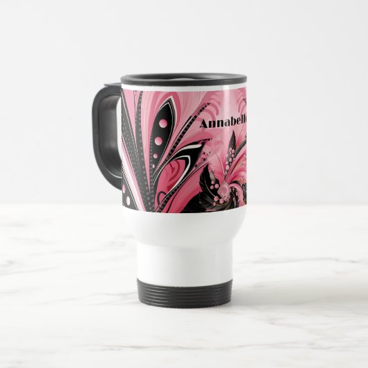 Roze en Zwart Art Deco Plume Mok (Voorkant links)