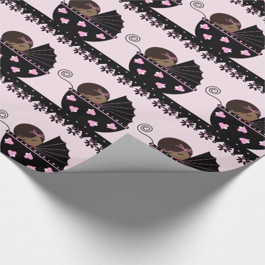 Roze en zwart Baby shower Cadeaupapier (Hoek)