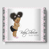 Roze en zwart Baby shower gastenboek Etnisch meisj (Voorkant)