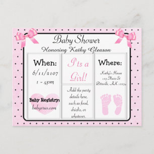 Roze en Zwart Baby shower Invitation Briefkaart