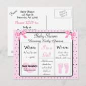 Roze en Zwart Baby shower Invitation Briefkaart (Voorkant / Achterkant)