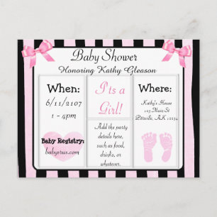 Roze en Zwart Baby shower Invitation Briefkaart