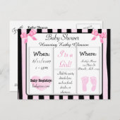 Roze en Zwart Baby shower Invitation Briefkaart (Voorkant / Achterkant)