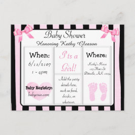 Roze en Zwart Baby shower Invitation Briefkaart