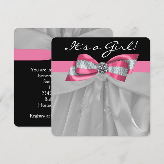 Roze en zwart Baby shower Kaart (Voorkant / Achterkant)