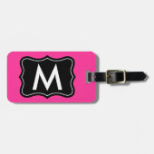 Roze en zwart bagagelabel | Monogram personalisere (Voorkant horizontaal)