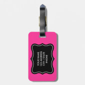 Roze en zwart bagagelabel | Monogram personalisere (Achterkant verticaal)