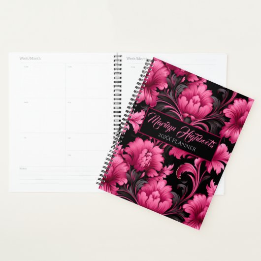 Roze en Zwart Barok Bloemenplanner Planner (Display)