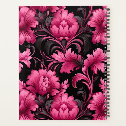 Roze en Zwart Barok Bloemenplanner Planner (Achterkant)