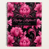 Roze en Zwart Barok Bloemenplanner Planner (Voorkant)