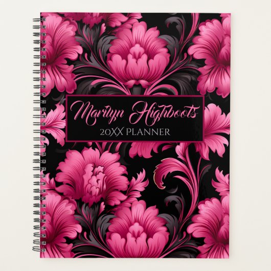 Roze en Zwart Barok Bloemenplanner Planner (Voorkant)