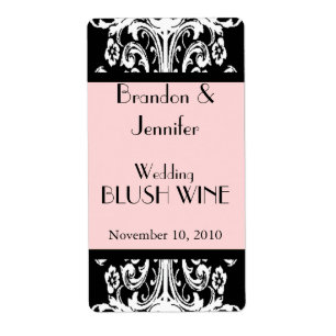 Roze en Zwart Barok Bruiloft Mini Wijn Labels