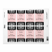 Roze en Zwart Barok Bruiloft Mini Wijn Labels (Full Sheet)