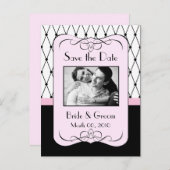Roze en zwart Bewaar de datum Foto Briefkaarten (Voorkant / Achterkant)