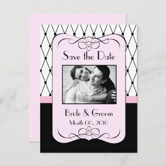 Roze en zwart Bewaar de datum Foto Briefkaarten (Voorkant / Achterkant)