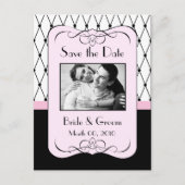 Roze en zwart Bewaar de datum Foto Briefkaarten (Voorkant)