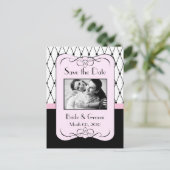 Roze en zwart Bewaar de datum Foto Briefkaarten (Staand voorkant)