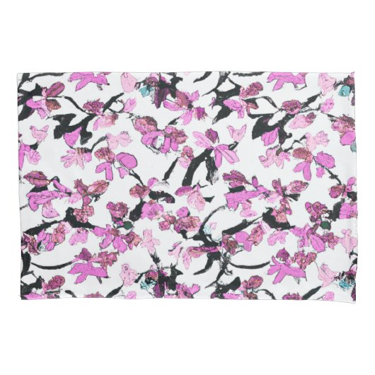 Roze en zwart bladpatroon kussensloop (Voorkant)