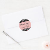 Roze en Zwart Bloemen Dank u Ronde Sticker (Envelop)