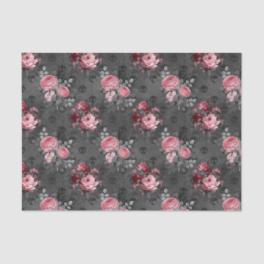 Roze en Zwart Bloemen Gotisch Tissuepapier (Voorkant)