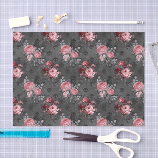 Roze en Zwart Bloemen Gotisch Tissuepapier (Craft)