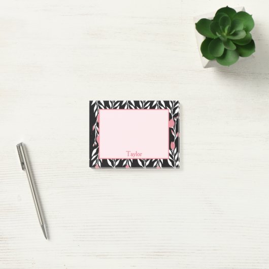 Roze en Zwart  Bloemen Post-it® Notes (Kantoor)