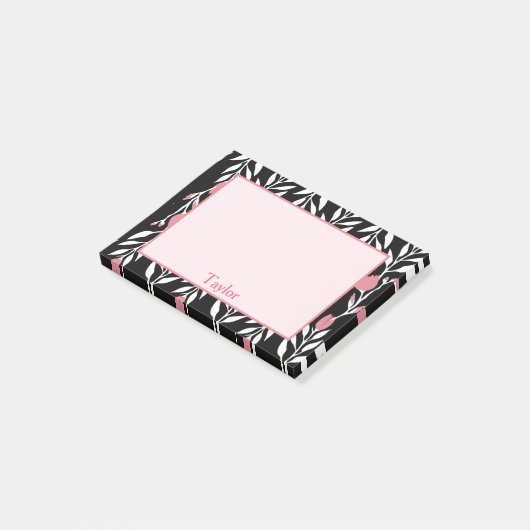 Roze en Zwart  Bloemen Post-it® Notes (Schuin)