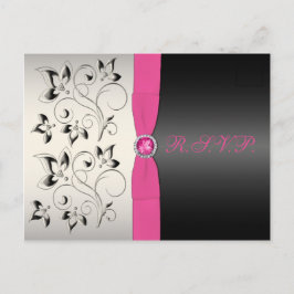 Roze en Zwart Bloemen RSVP Briefkaart