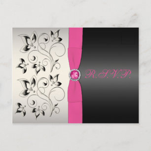 Roze en Zwart Bloemen RSVP Briefkaart