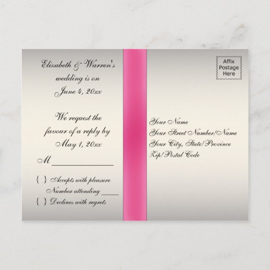 Roze en Zwart Bloemen RSVP Briefkaart (Achterkant)