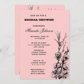 Roze en Zwart Bloemen Vrijgezellenfeest Kaart (Voorkant / Achterkant)