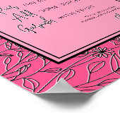 Roze en zwart bloemenvrijgezellenfeest Mimosa Bar Poster (Hoek)