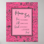 Roze en zwart bloemenvrijgezellenfeest Mimosa Bar Poster (Voorkant)