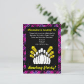 Roze en Zwart Bowling Verjaardagsfeestuitnodiging Kaart (Staand voorkant)