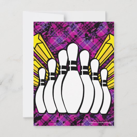 Roze en Zwart Bowling Verjaardagsfeestuitnodiging Kaart (Achterkant)