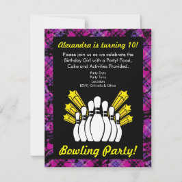 Roze en Zwart Bowling Verjaardagsfeestuitnodiging Kaart