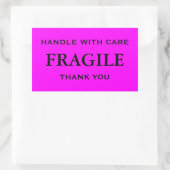 Roze en zwart breekbaar handvat met zorg dank u. rechthoekige sticker (Tas)