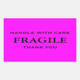 Roze en zwart breekbaar handvat met zorg dank u. rechthoekige sticker
