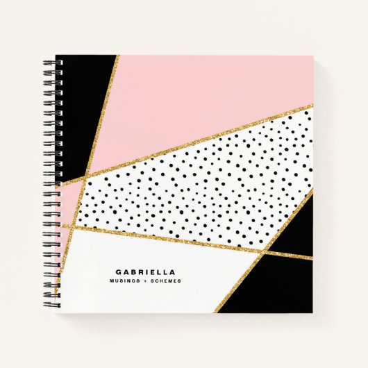 Roze en zwart Chic Abstract Patroon Gepersonalisee Notitieboek (Voorkant)