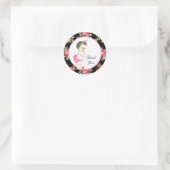 Roze en Zwart Chintz Roos Baby shower Ronde Sticker (Tas)