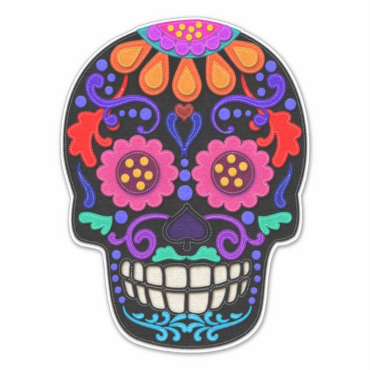Roze en zwart | Dag van de dode suikerschedel Grot Sticker (Voorkant)