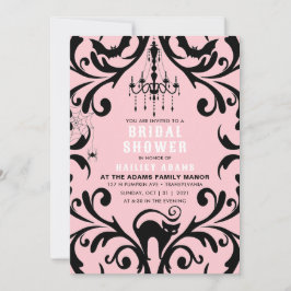Roze en Zwart Damask Glam Halloween Vrijgezellenfe Kaart