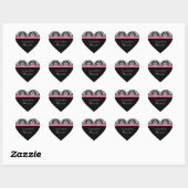 Roze en Zwart Damask Heart Damask Sticker Seal (Vel)