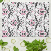 Roze en zwart Damask Patroon Theedoek (Gevouwen)