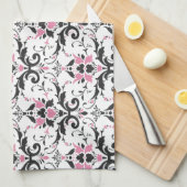 Roze en zwart Damask Patroon Theedoek (Quarter Fold)