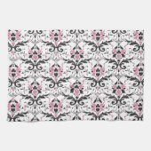 Roze en zwart Damask Patroon Theedoek (Horizontaal)