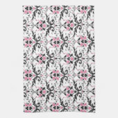 Roze en zwart Damask Patroon Theedoek (Verticaal)